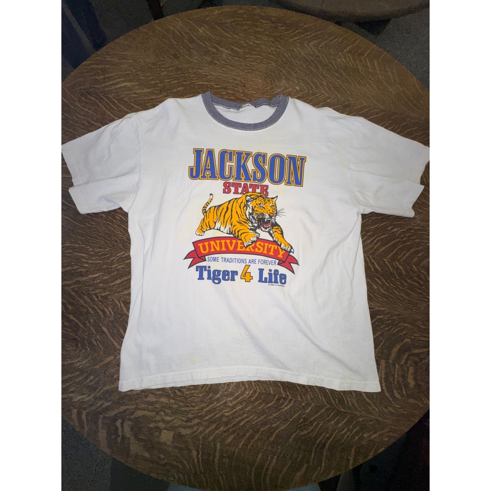 Vintage 1999 Jackson State Tigers Ringer T Shirt HBCU Double Sided Mens L